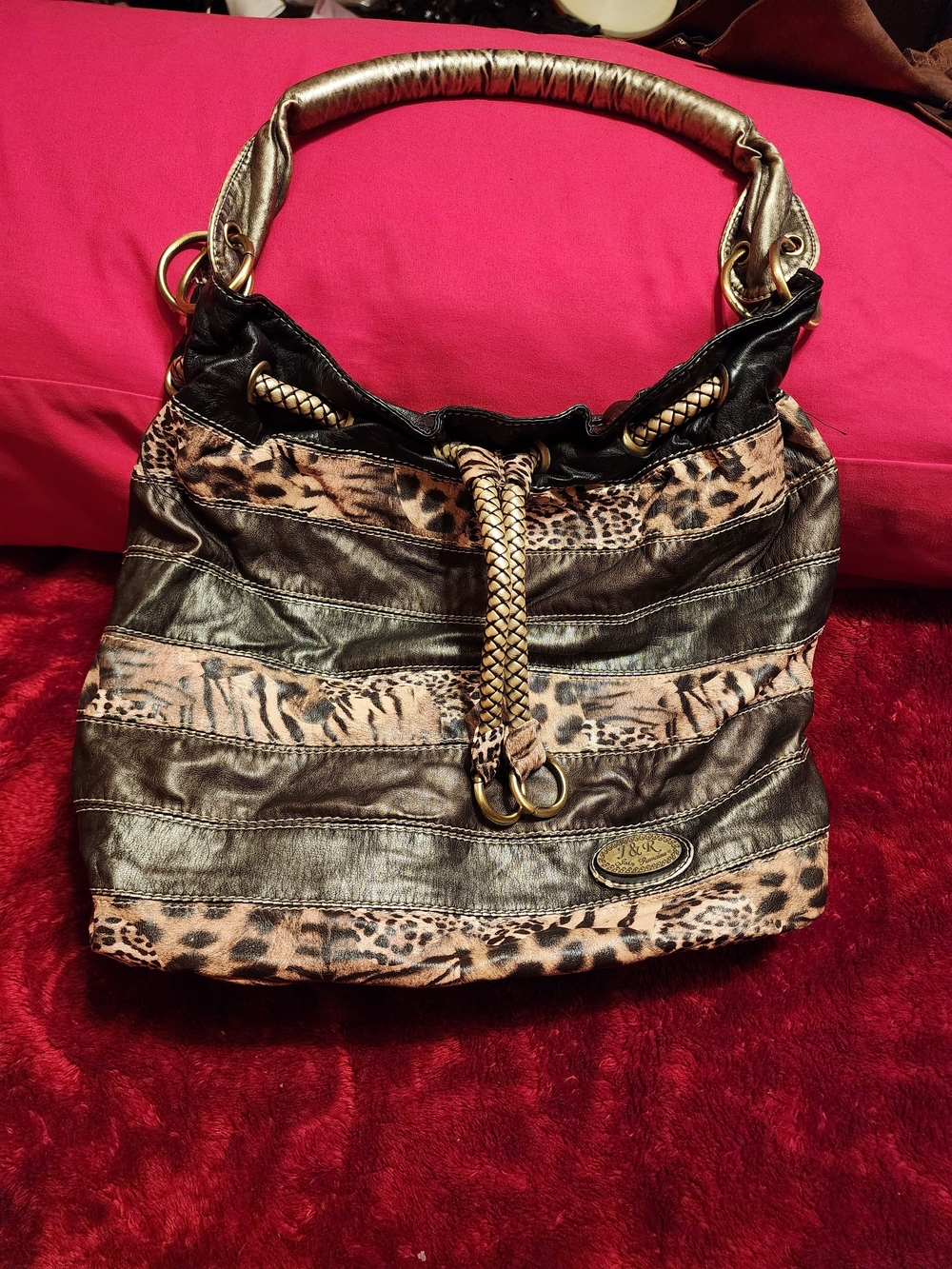 Metallic Bronze & Leopard Print Shoulder Bag